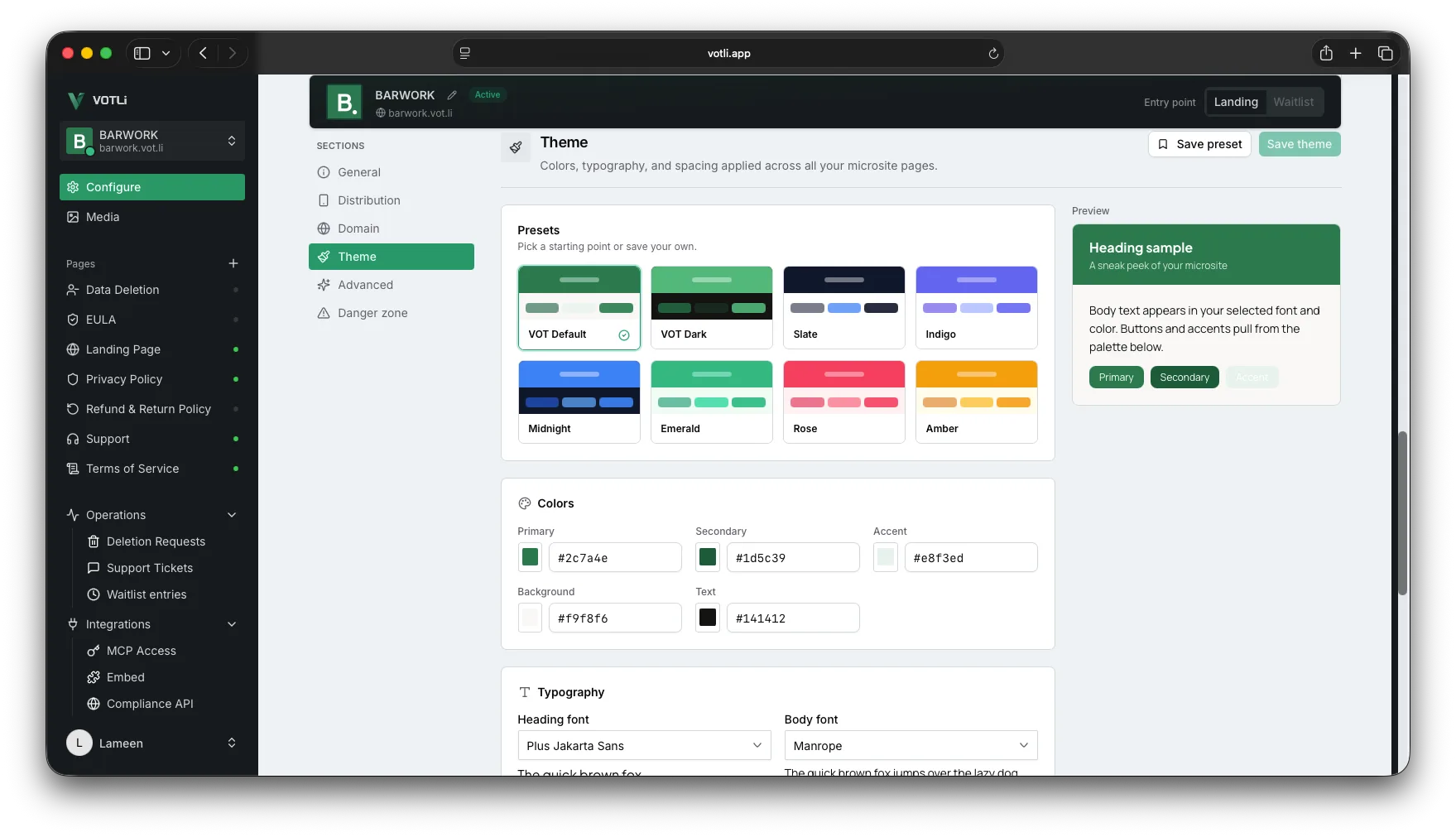 VOTLI dashboard preview